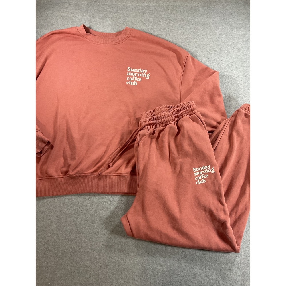 Dunnes Sunday Morning Coffee Club Sweatshirt & Jogger Set Terracotta Rose L 1923